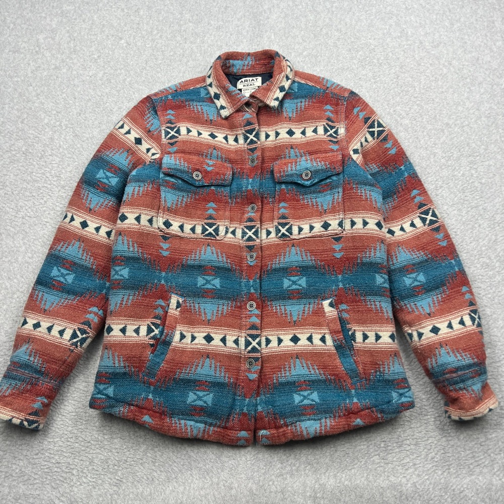Ariat REAL Southwestern Shacket Women's Medium Fiery Jacquard Print Aztec Shirt